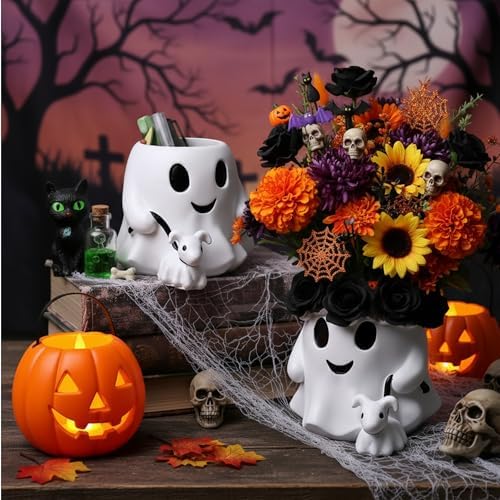 Chunful 2 Pcs Halloween Ghost Vase Ghost Walking Dog Table Decor