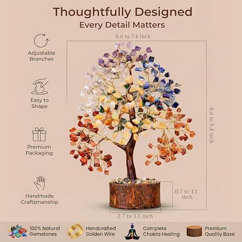 Chakra Tree of Life Birthday Gifts for Women, Mom, Sister, Friends, Handmade Healing Crystal Tree Brings Money