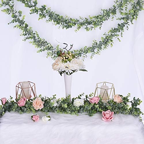 DearHouse Faux Eucalyptus Garland Plant, 2 Pack Artificial Vines Hanging Eucalyptus Leaves Greenery Garland for Wedding