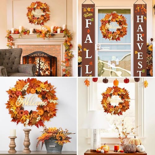 Waipfaru 2 Pack Fall Decor, 22" Fall Wreaths for Front Door, Autumn Wreath