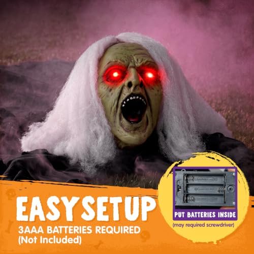 JOYIN Zombie Halloween Decoration Outdoor Witch Groundbreaker Halloween Graveyard Decor Outside, Scary Zombie Props with Sound Effect & Lighted Eyes for Haunted House, Lawn Yard Decorations