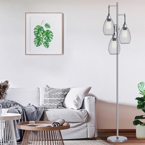 Nintiue Dimmable Floor Lamp, 3 x 800LM LED Edison Bulbs Included, Industrial Floor Lamp Standing Tree Lamp with Elegant