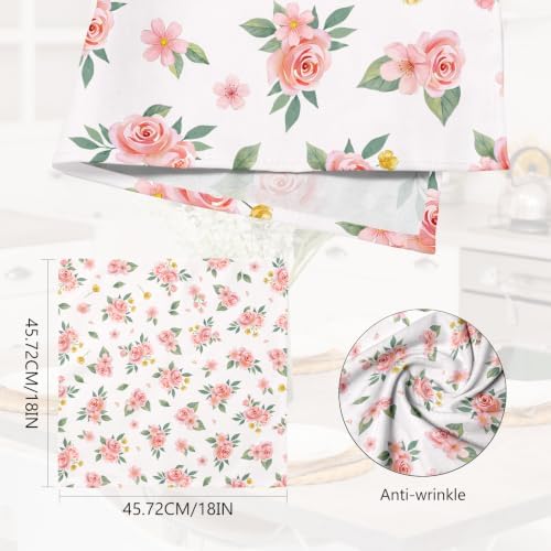 Pink Floral Dinner Cloth Napkins Set of 4, 18 x 18 Inch Washable Reusable Fabric Napkins, Gifts for Flower Lovers, Bridal Shower Wedding Tea Party Table Decor