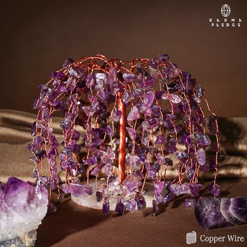 KARMAPLEDGE Chakra Tree of Life Birthday Gifts for Women, Home and Office Decor, Handmade Amethyst Crystal Tree for