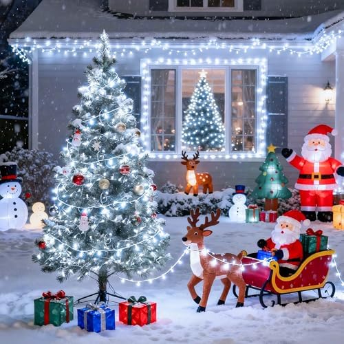 JMEXSUSS Clear Wire 163ft 500 LED White Christmas Lights Plug in
