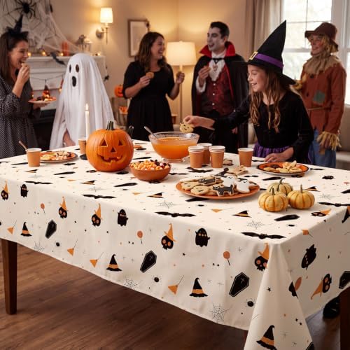 6 Pack Halloween Tablecloth, 54" x 108"Disposable Plastic Table Cloths Cute Ghost Halloween Table Covers for Home Decor Halloween Party Decorations