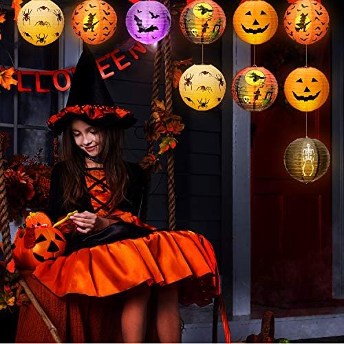 Mudder 12 Pcs Halloween Pumpkin Paper Lanterns 8 Inch Hanging Decor