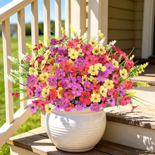24PCS Fake Flowers Outdoor, UV Resistant Artificial Silk Flowers