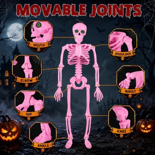 6Pack 16" Halloween Pink Skeleton Decorations with Eyes & Box (Pink)