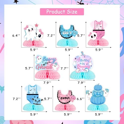 Halloween Gender Reveal Decorations 8pcs Halloween Gender Reveal Honeycomb Centerpiece A Baby is Brewing Table Decoration Topper Halloween Boo-y or Ghoul Baby Shower Decorations
