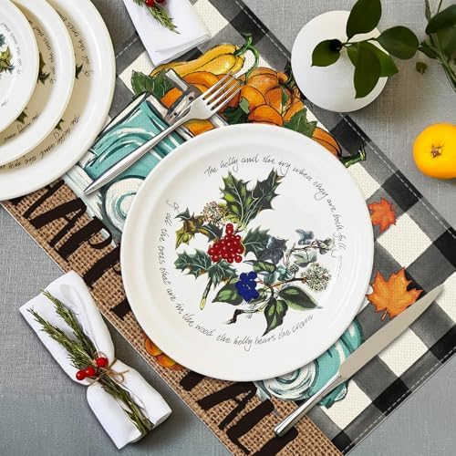 Niviy Buffalo Plaid Check Pumpkins Truck Fall Placemats Set of 6, 12x18 Inch Autumn Thanksgiving Table Mats for Holiday Party Kitchen Dining Room Decoration