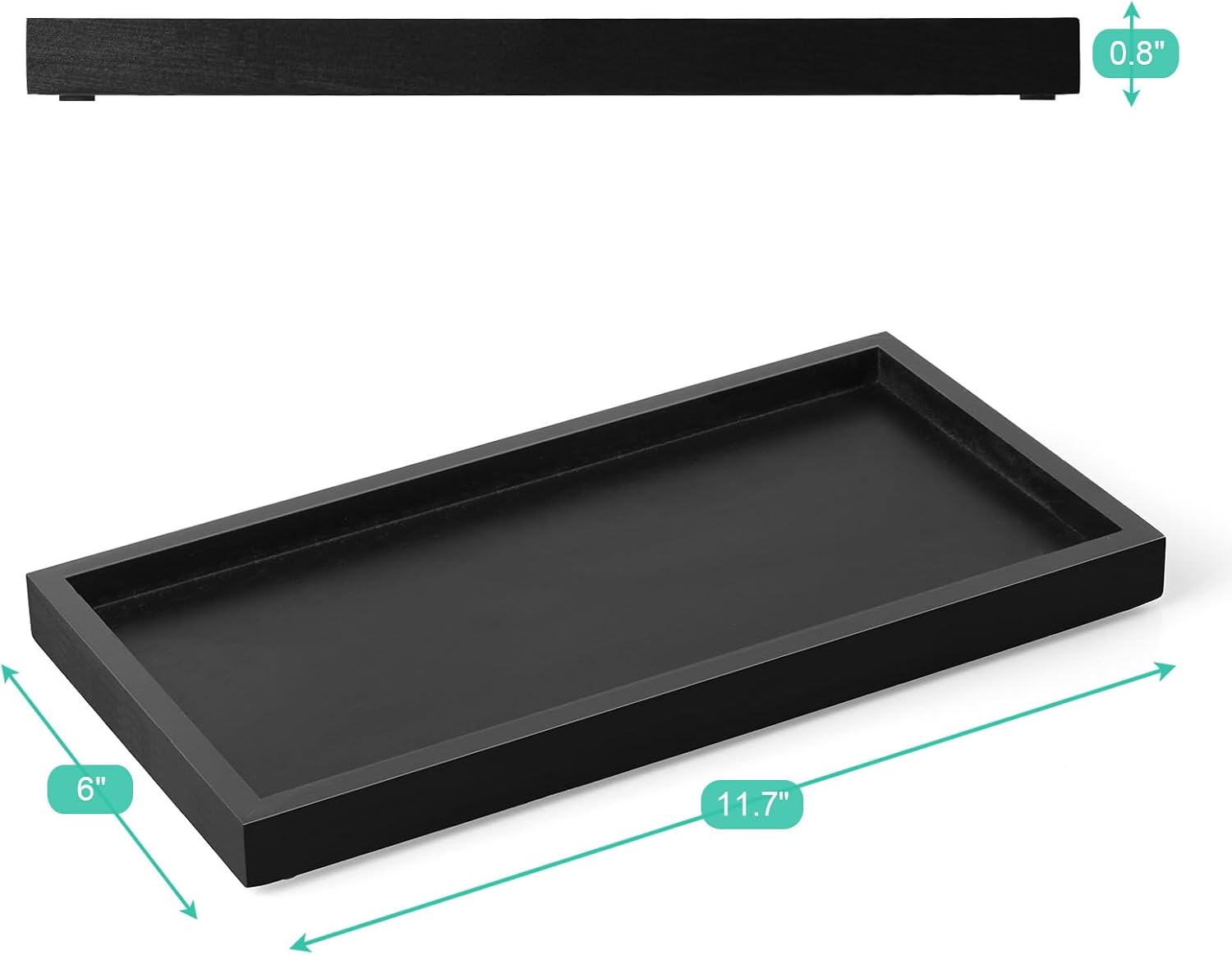 Wood Decorative Tray for Toilet Tank Makeup Perfume Jewelry / 6 x 0.8 x 11.7 / Black
