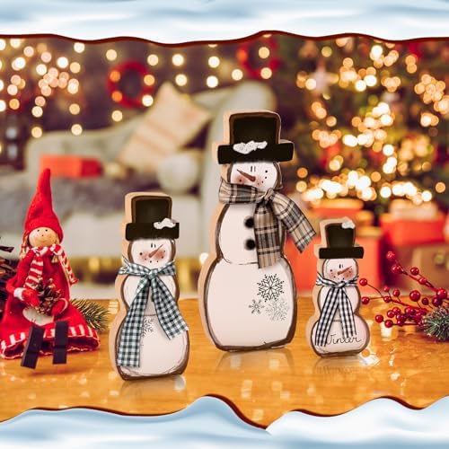 Suzile 3 Pcs Winter Snowman Table Decorations, Brown