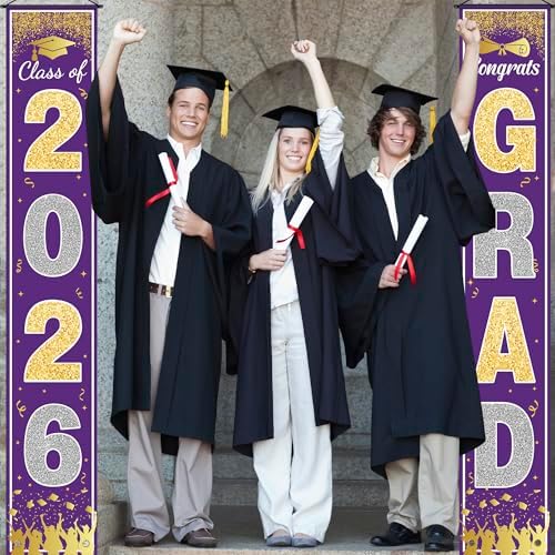 OHOME Graduation Decorations 2026 2027 - Purple Gold Congrats Grad Porch Banner for Graduation Party Decorations - Class of 2026 - Party Favors Supplies Backdrop Yard Signs Decor (Purple)