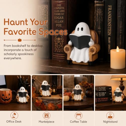 Ghost Reading Book Figurines Ghosts Halloween Decor Cute Ghost Decor Halloween Decorations Indoor Book Lover Gifts