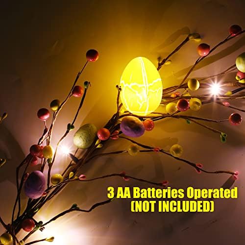 FOIMAS 6ft Lighted Easter Garland,Artificial Egg Hanging Garland with Lights Pip Berries for Easter Spring Party Fireplace Mantle Decoration Supply