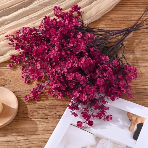 20 Pcs Baby Breath Flowers Artificial Bulk, Fake Fall Flowers, Burgundy