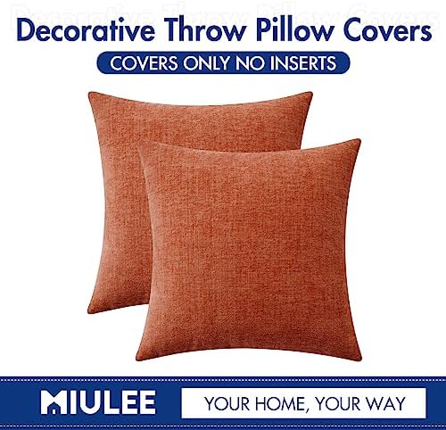 MIULEE Pack of 4 Couch Throw Pillow Covers 18x18 Inch Soft Burnt Orange Chenille Pillow Covers for Sofa Living Room Solid Dyed Pillow Cases