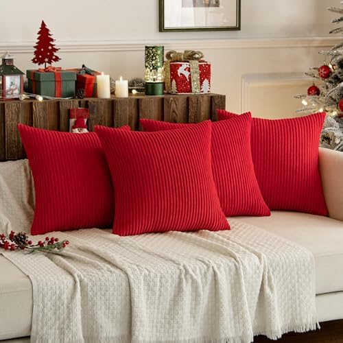 MIULEE Soft Corduroy Decorative Throw Pillow Covers Christmas Red 20x20