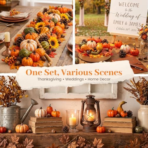 DomeStar Fall Decorations for Home, 8 Assorted Mini Fake Pumpkins Gourds
