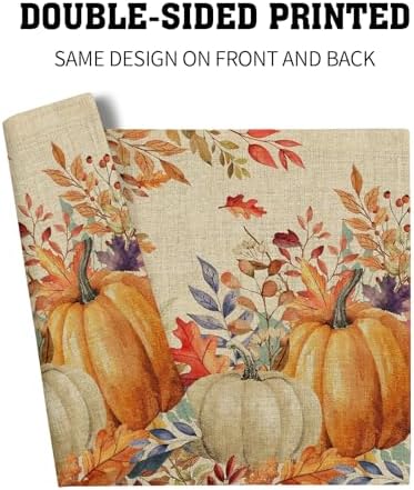 Fall Thanksgiving Placemats Set of 6 18x12 Inch Autumn Pumpkins Maple Leaves Linen Place Mats Heat-Resistant Washable Wipeable Table Mat for Party Kitchen Dining Room Dinner Table Decor