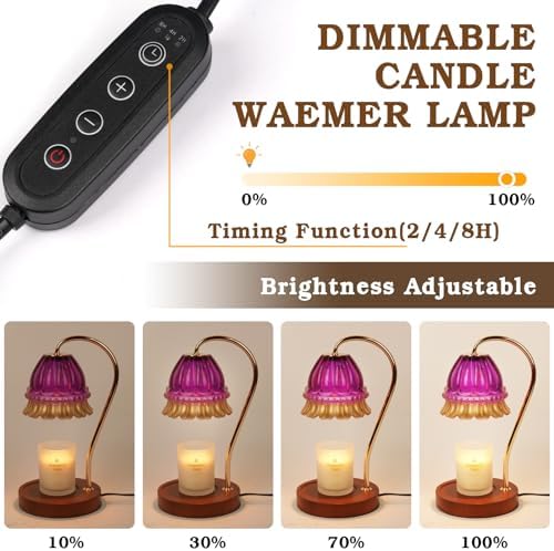 Funistree Flower Candle Warmer Lamp with Timer, Dimmable Candle Lamp Warmer, Christmas Birthday Gifts for Women Mom