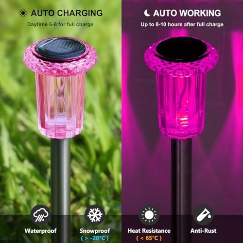 DenicMic Solar Outdoor Lights 10 Pack Pink LED Valentines/Mothers Day Decor