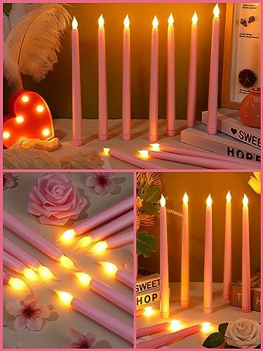 Treela Battery Operated LED Taper Candles,Basic,11 Inch,Pink