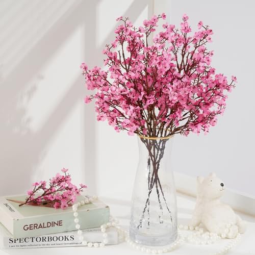 10 Pcs Fake Flowers, Real Touch Babys Breath Artificial Flowers, Pink