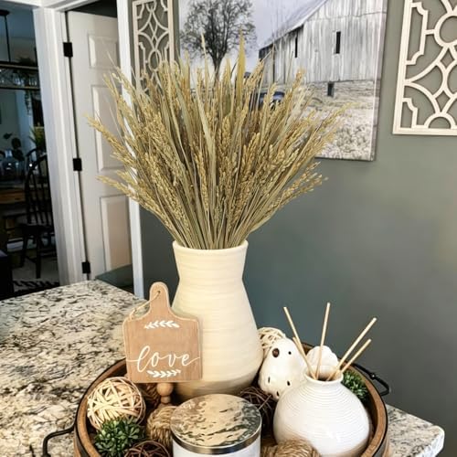 CISDUEO 100pcs Dried Flowers Wheat Stalks 17 Inch Natural Wheat Sheaves Bundle with Leaves Boho Farmhouse Dried Grass Flowers DIY Arrangement for Home Kitchen Wedding Table Centerpiece Party Decor