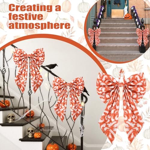 Suncalla 2 Pcs Orange Halloween Ghost Wreath Bows 18'' x 12''