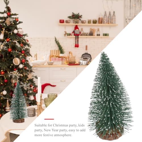 DECHOUS Mini Christmas Tree 4 Inch Snow Frost Miniature Christmas Bottle Brush Trees with Wooden Base for Xmas Decoration Holiday Party Home Table