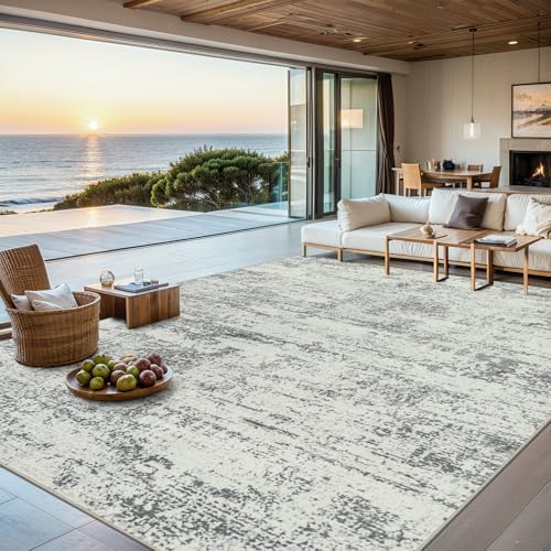 PLHXFR 10x12 Area Rug Living Room: Modern Abstract Washable Carpet Grey