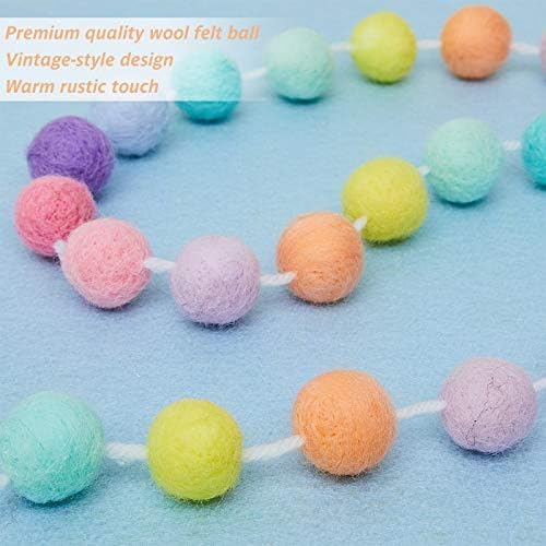 WILLBOND 2 Pc 6.5 ft Wool Felt Pom Ball Garland,Multiple Colors