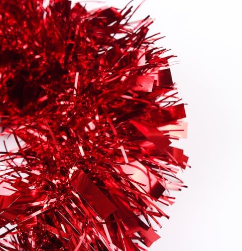 33FT Christmas Tinsel Garland,Red Shiny Metallic Foil Decorations for Parade Floats, Halloween, Christmas Tree, New Year Parties,Birthday Party,Indoor and Outdoor Disco Party Supplies