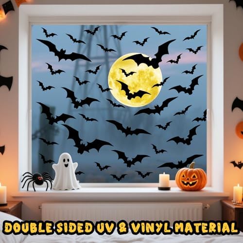 Moon Bat Window Clings Halloween Double Sided Moon Bats Window Stickers