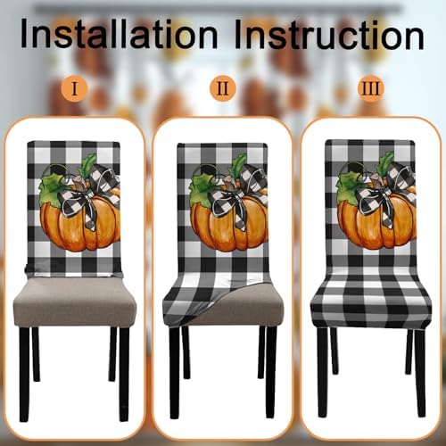 6 Pcs Fall Chair Covers for Dining Room, Thanksgiving Stretch Removable Dining Chair Cover Set of 6, Autumn Pumpkin Truck Chair Slipcovers Seat Protector for Fall Restaurant Decor