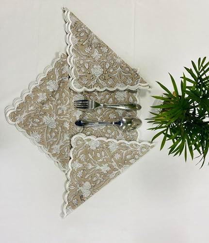 Ridhi Hand Block Print Cloth Napkins, Taupe, 18x18 in, Set of 4