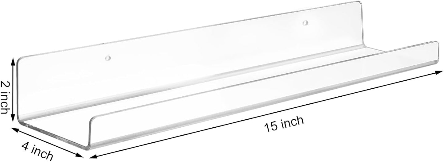Dezzer 10 Pack Acrylic Shelves for Wall, 15" Clear Acrylic Floating Shelves for Bathroom Bedroom, Invisible Bookshelf