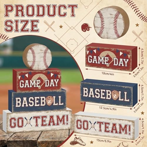 Britimes Tiered Tray Decor Set, 4 Pack, Wooden Table Sign, Baseball Sports