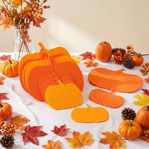 Irenare 24 Pcs Fall Pumpkin Hanging Decorations Felt Pumpkin Autumn Decor Two-Tone Decorative Hanging Ornament for Craft Home Office Autumn Thanksgiving Harvest Halloween Farmhouse Decor