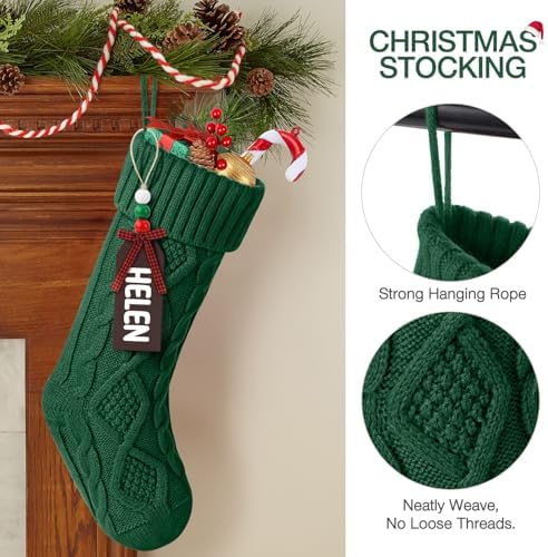 Hommtina Christmas Stockings, Personalized Christmas Stockings 18 Inches Large Size Cable Knitted Stocking Gifts (3pcs White&Red&Green)