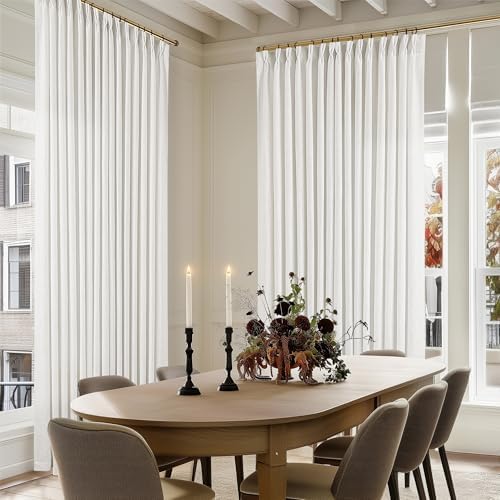 Beige White Pinch Pleated Extra Wide Curtain Panels 90 Inches Long 100 Wide