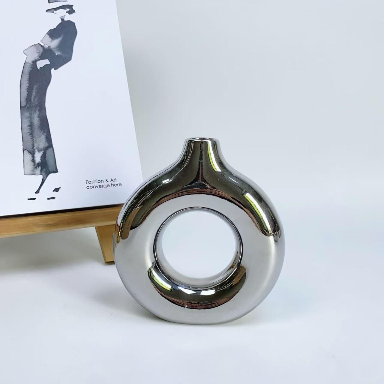 Modern Ceramic Vase for Pampas Grass / Small / Full Silver