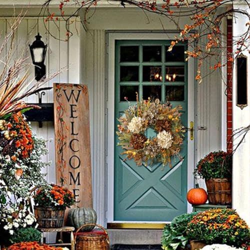 WANNA-CUL 24 Inch Fall Wreaths for Front Door with Hydrangea,Mini Pumpkins