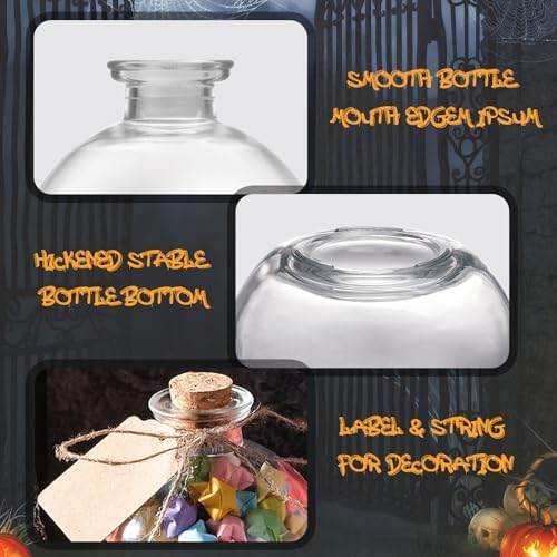 2 pack Glass Potion Bottles with Corks 9oz Empty Spherical Jars for DIY Crafts Decorative Clear Ball Bottle with Wood Stopper for Halloween Decor