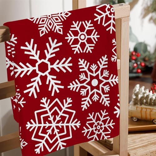 JOOCAR Christmas Snowflake Kitchen Towels Dish Towels Set of 2, 16x27 Inch Seasonal Soft Drying Dishcloth, Red and White Decoration Hand Towels