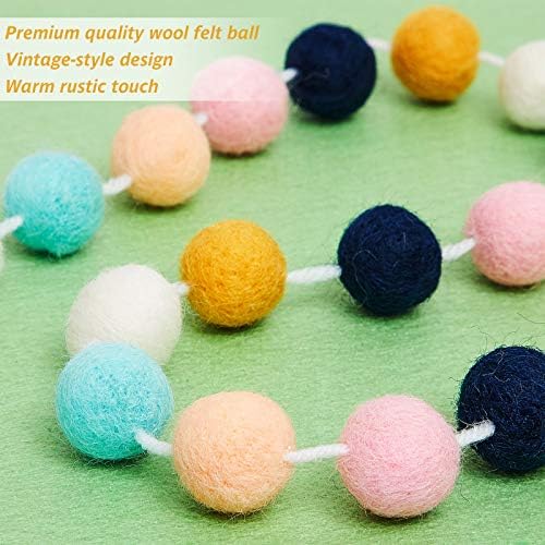 WILLBOND 3 Pieces Felt Pom Ball Garland,Cute Colors