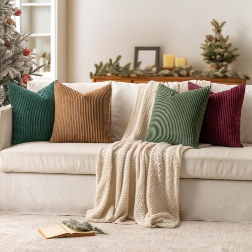 MIULEE Soft Corduroy Decorative Throw Pillow Covers Christmas Green 22x22