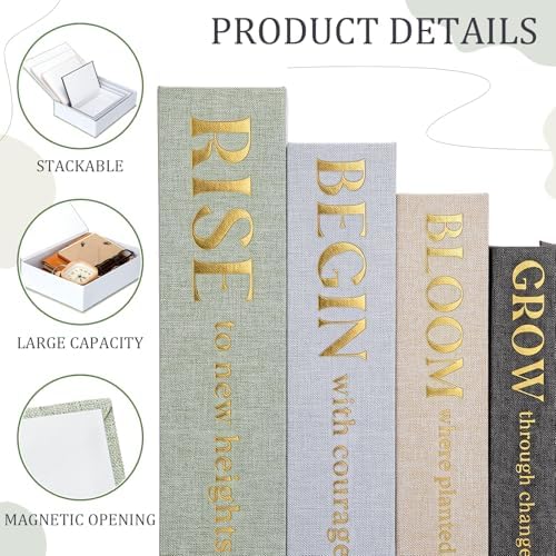 Sabary Set of 4 Books Decorative Boxes Faux Books Stacked for Coffee Tables Modern Home Bookshelves DIY Crafts Decoration (Elegant,Inspirational Themes)